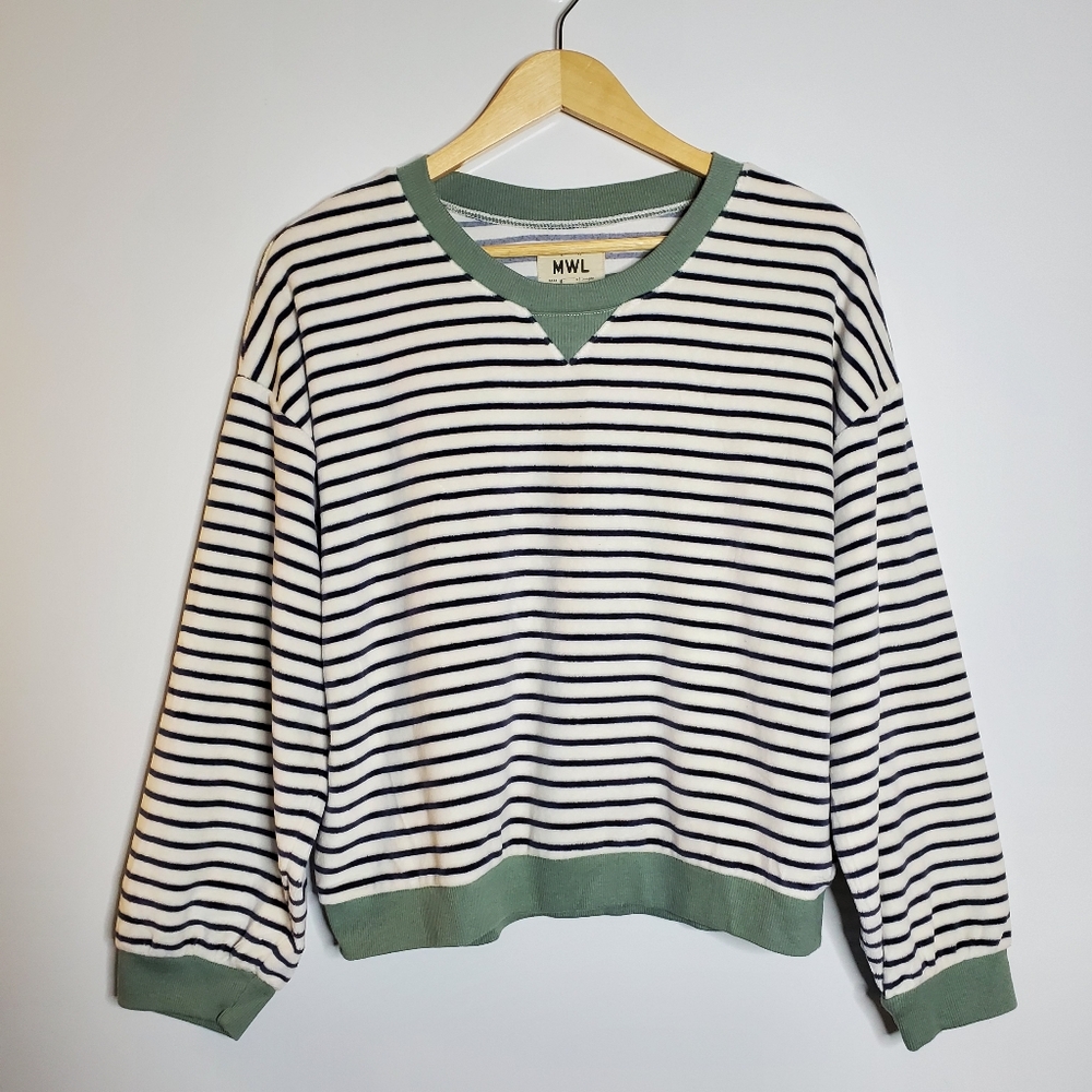 Madewell MWL Velour striped  crewneck sweatshirt in Great condition Size Large